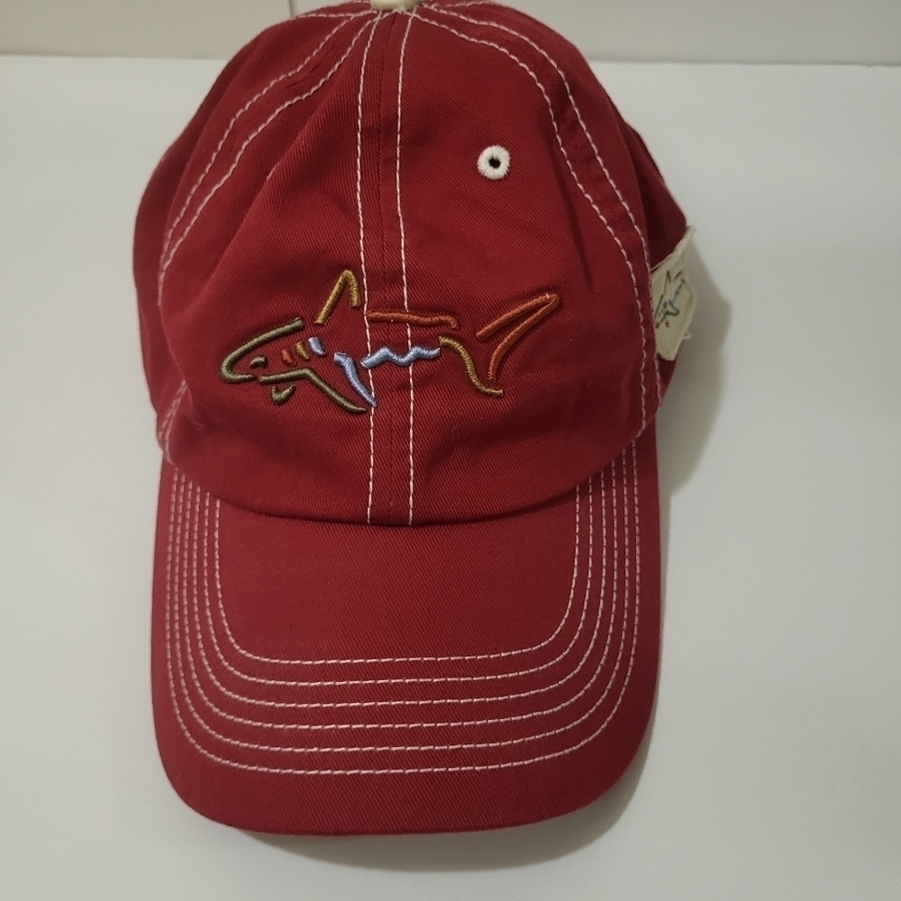 Greg Norman's Red Fishing Cap, With Fish Logo, One Size Fit‎ Most